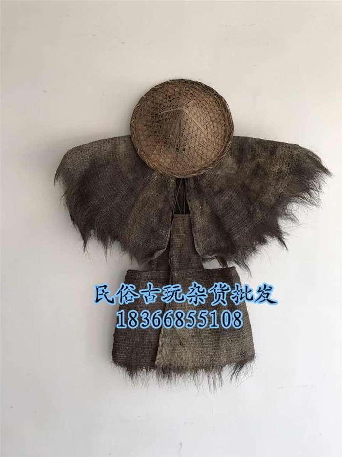 高档怀旧民俗老物件老农具蓑衣斗笠农家院酒店复古装饰摆件影视道