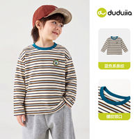 Dudu's long-sleeved shirts for boys, children's T-shirts, autumn baby clothes, pure cotton striped girls' and children's clothing, autumn category thumbnail 4