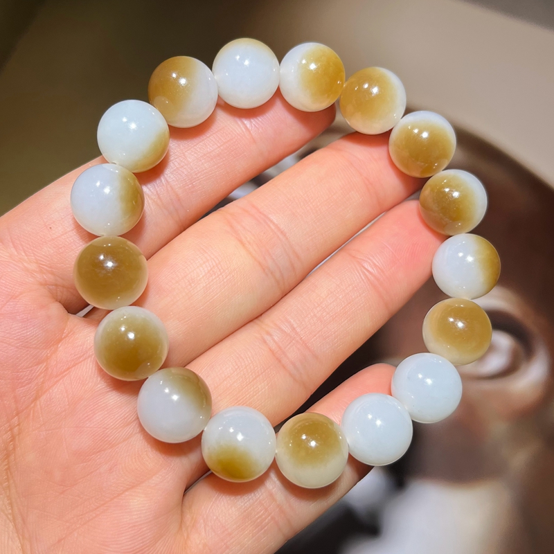 【念珠珠串】 和田玉 糖羊脂白玉 圆珠 手串手链44克