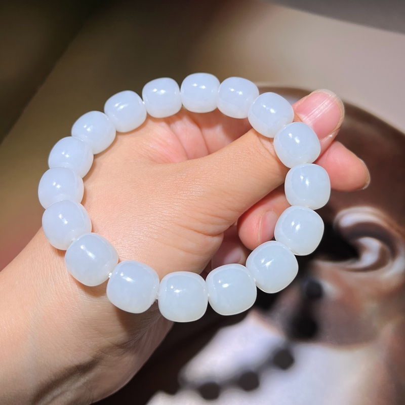 直径13mm白润细料 和田玉 羊脂白玉 手串 手链65克