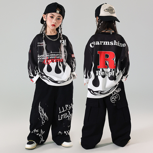hiphop街舞潮牌女孩跳jazz爵士舞套装嘻哈炸街穿搭儿童街舞演出服