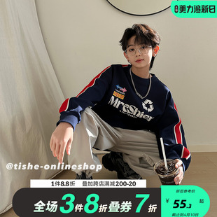 男童卫衣潮牌2025春秋款上衣大童男装儿童男大童春装嘻哈胖童