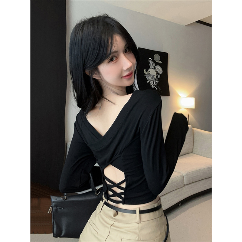 辣妹跳爵士舞jazz上衣女设计感小众修身长袖打底短款露脐t恤练功