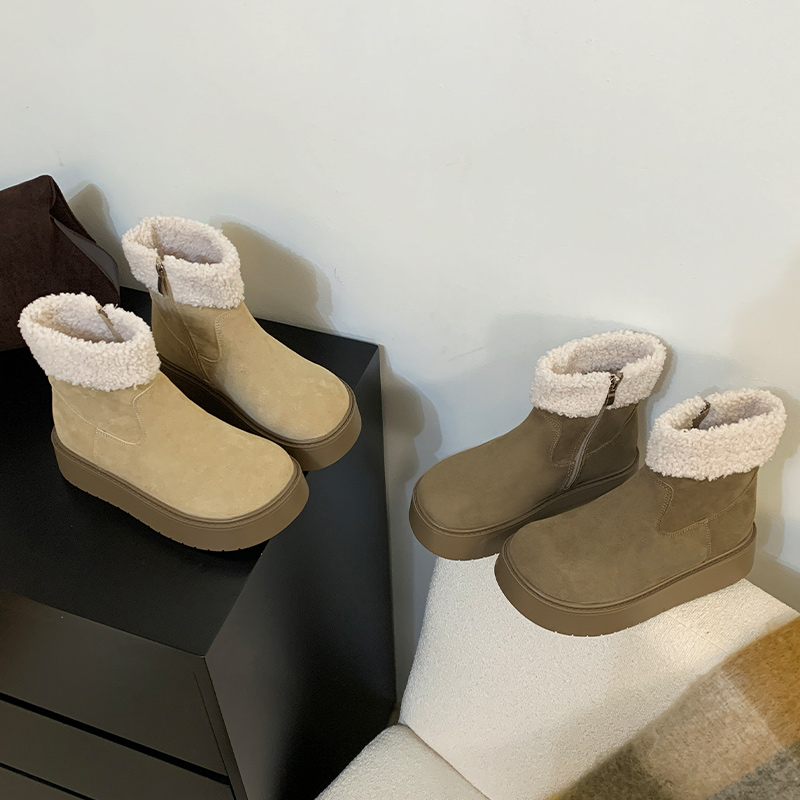 厚底雪地靴大码女鞋41-43码25冬新款加绒保暖毛绒靴棉鞋小土豆40