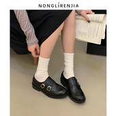 大码 42宽胖脚 43单鞋 英伦风复古百搭粗跟小皮鞋 女鞋