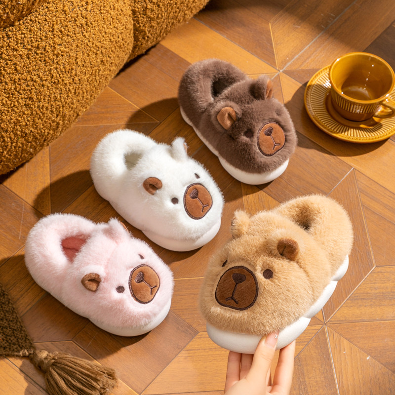 卡皮巴拉儿童棉拖鞋男童冬室内居家棉鞋宝宝毛毛绒包跟男孩毛拖鞋