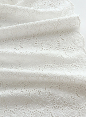 纯棉布料刺绣镂空纯白色全棉布衬衫连衣裙儿童服装面料微透田园