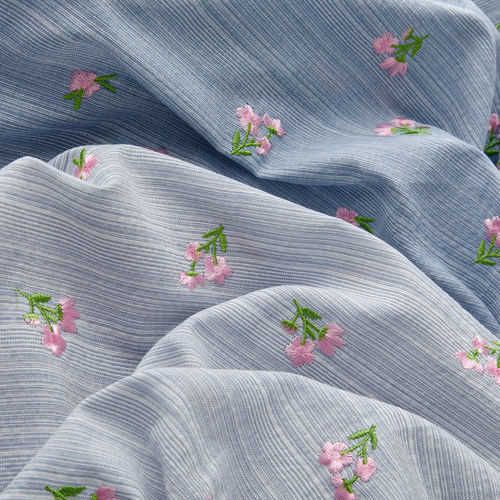 ins韩风牛仔蓝纯棉绣花布料连衣裙旗袍服装童装面料设计师面料