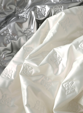 ins可爱蝴蝶结夹棉羽绒服布料内胆棉服马甲服装防水面料白色银色