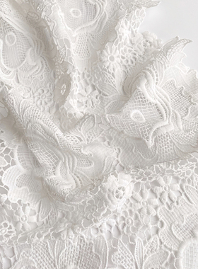 白色水溶蕾丝花朵刺绣镂空纯色布料裙装外套礼服旗袍定制面料