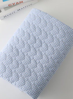 ins蓝色格子爱心刺绣绗缝棉秋冬外套马甲童装面料手工包包diy布料