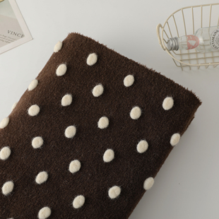 ins韩风咖啡色立体波点提花秋冬马甲外套棉袄diy手工针织毛呢面料