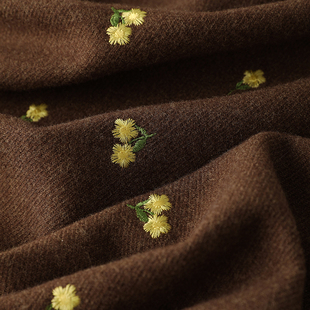 ins韩风秋冬小雏菊刺绣毛呢布料外套大衣马甲裙装童装diy手工面料