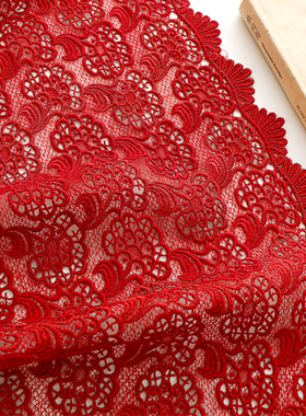 重工全水溶金丝线刺绣蕾丝布料红色礼服婚纱定制旗袍裙装面料