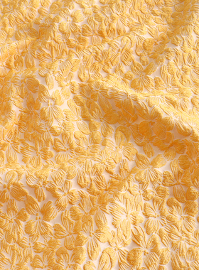 满幅金黄色碎花微骨架蓬蓬裙时尚面料女装连衣裙箱包布料