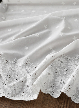 纯白色向日葵刺绣镂空花棉布衬衫连衣裙童装面料diy桌布装饰布料