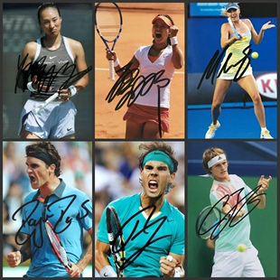 网球郑钦文亲笔签名照片费德勒纳达尔李娜德约科维奇辛纳萨巴伦卡