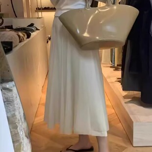 百褶半身裙 25春新气质高腰优雅纯色中长款 D12531007 韩版