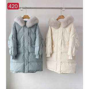 D870120206韩东大门25冬可拆狐狸毛领温暖厚实连帽鹅绒羽绒服420
