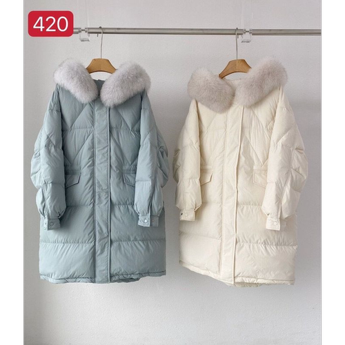 D870120206韩东大门25冬可拆狐狸毛领温暖厚实连帽鹅绒羽绒服420