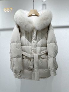 D780111304韩国东大门25冬温暖厚实可拆卸毛领连帽鹅绒羽绒服667