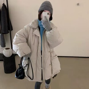 H30010939 韩版26新可拆卸毛领温暖厚实腰部抽绳保暖羽绒服