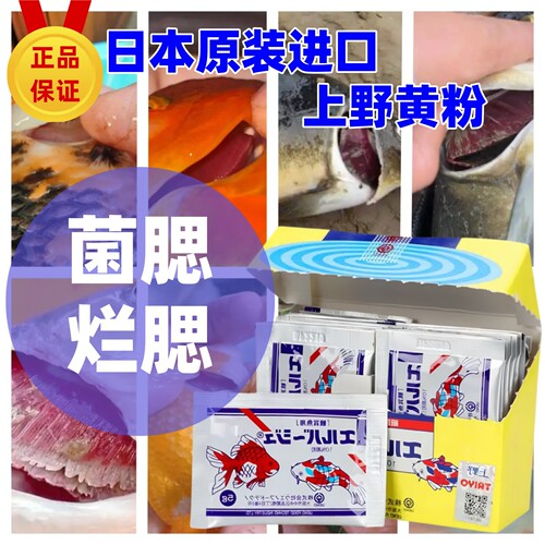 日本进口上野黄粉正品鱼药兰寿泰狮锦鲤菌腮烂腮趴缸蹭缸强效鱼药