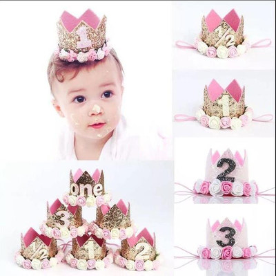 儿童生日布置皇冠成人宝宝周岁装饰创意闪亮生日蛋糕数字派对帽子