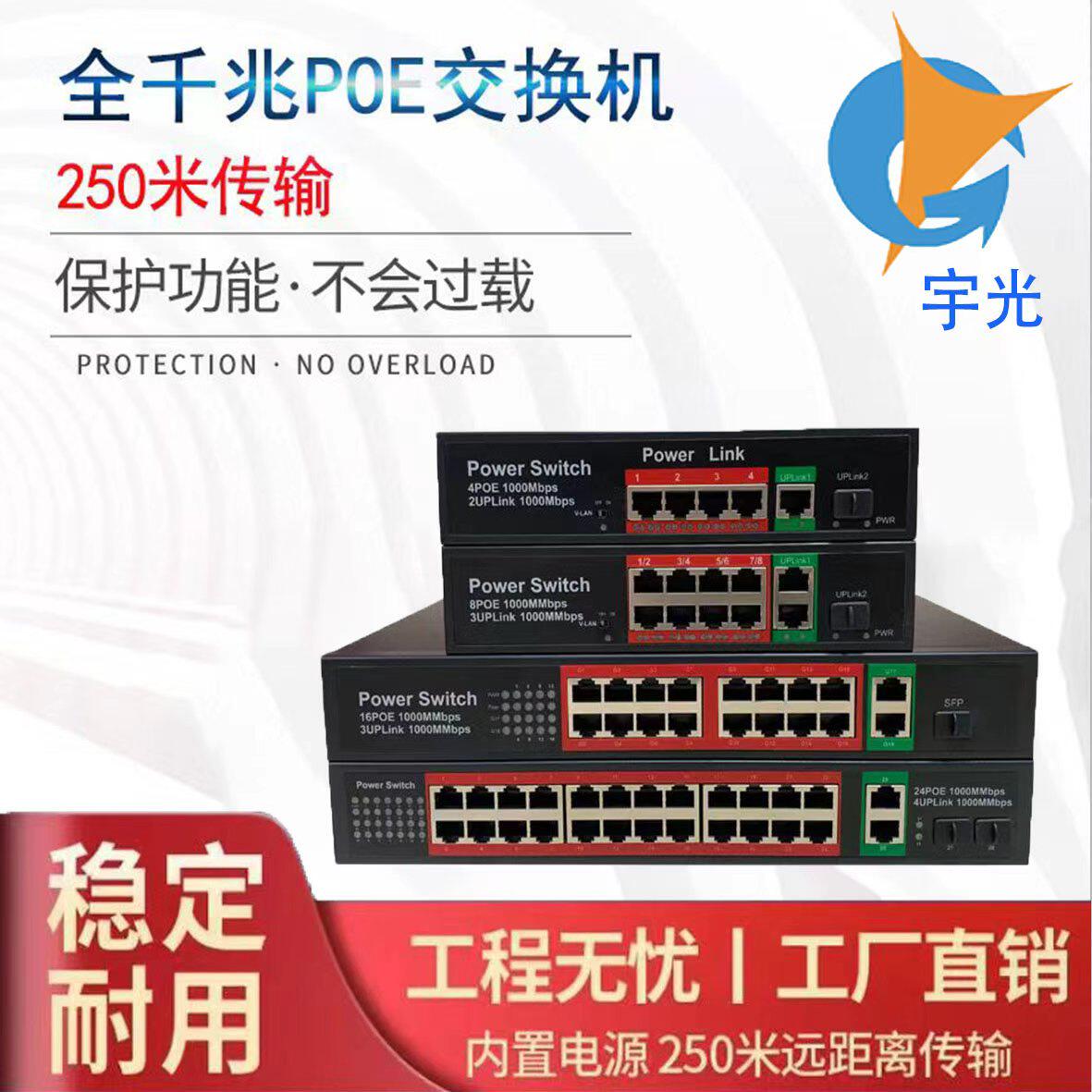 YG智能POE交换机百兆千兆标准POE4口8口16口24口国标机POE交换机