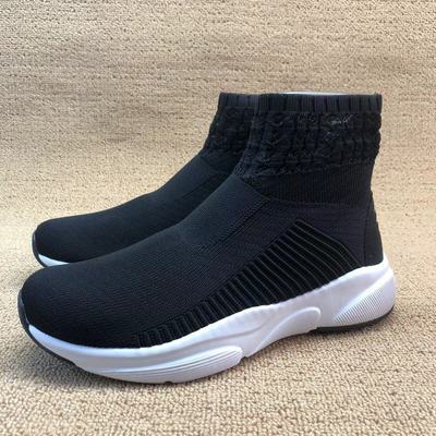 春秋款高帮女士一脚蹬飞织透气轻便袜子鞋软底舒适减震耐磨休闲鞋