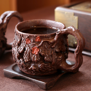 宜兴原矿紫砂紫泥精品茶具梅花梅桩供春品茗杯主人杯名家手工把杯