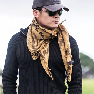 鬼谷战术阿拉伯全棉方巾保暖抗沙尘纯棉新疆长绒棉柔软全地形骷髅
