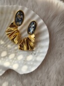 SHOPTIME韩小众复古风湖蓝滴胶贝壳褶皱金属耳钉耳环925银针