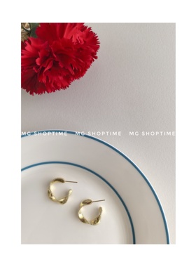 MG SHOPTIME韩ins风微镶锆石拉丝纹理麻花耳圈耳环925银针