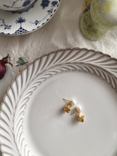 MG SHOPTIME韩小众设计复古风天然珍珠碎金子吊坠耳环925银针