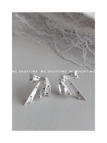 MG SHOPTIME韩小众设计时尚感波点蝴蝶结耳钉925银针