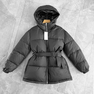 百搭显瘦 中长款女士冬新款休闲羽绒服黑色腰带款保暖防风鸭绒服