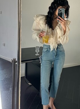 特价佐娜55793牛仔裤春秋款弹力显瘦修身烟管裤九分裤毛边女裤