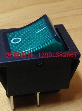 【戴尔】船型开关4脚带灯220V绿色翘板电源乒乓开关KCD2