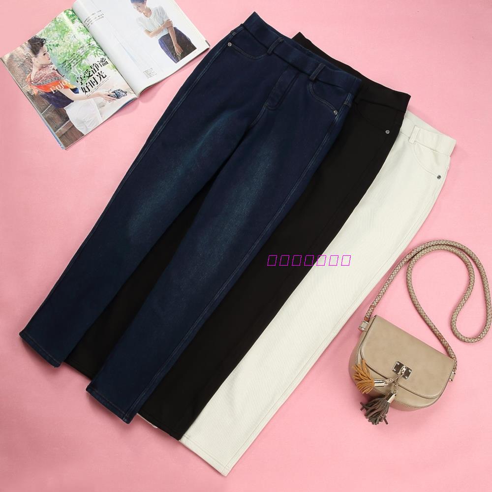 外贸出口抓绒针织牛仔裤女秋冬外穿加绒加厚弹力保暖裤子柔软多色 - 封面