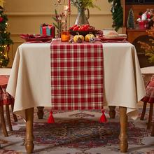 圣诞桌旗红色节日氛围感装饰防水红色喜庆复古桌布电视柜斗柜盖布