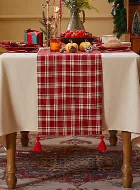 圣诞桌旗红色节日氛围感装饰防水红色喜庆复古桌布电视柜斗柜盖布