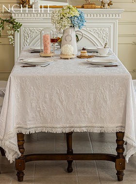 法式高级感蕾丝白色餐桌布棉现代北欧式ins轻奢风圆桌布茶几台布