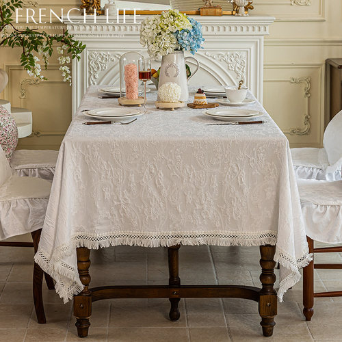 法式高级感蕾丝白色餐桌布现代北欧式ins轻奢风防水圆桌茶几台布