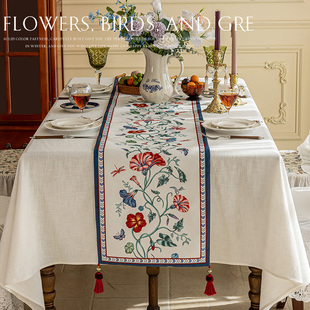 美式 桌旗复古轻奢氛围感长条桌布防水斗柜茶几台布电视柜桌布定制