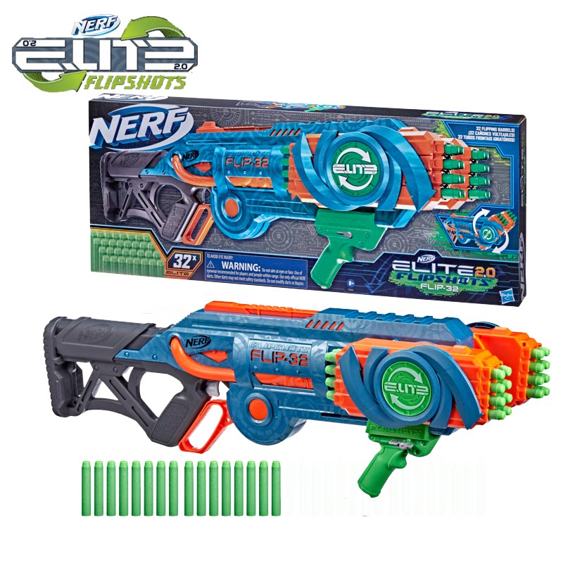 孩之宝热火精英 flip-32 翻转双管32双发射器儿童软弹玩具枪f2554