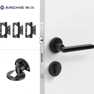 雅洁静音门锁室内黑色灰色卧室门把用分体锁家用极简木门把手