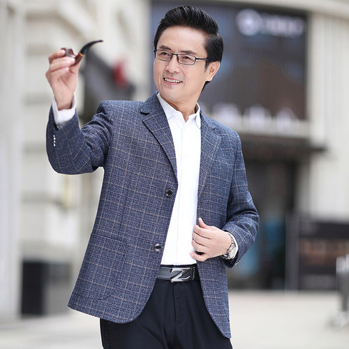 男式西装休闲款中年男士商务休闲西服外套宽松西装西装外套