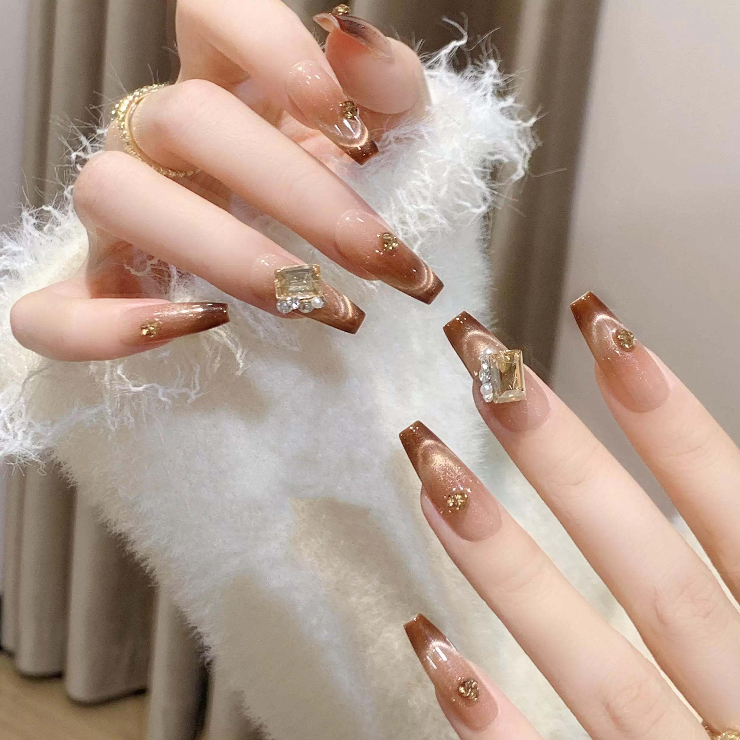 法式鎏金猫眼手工穿戴甲