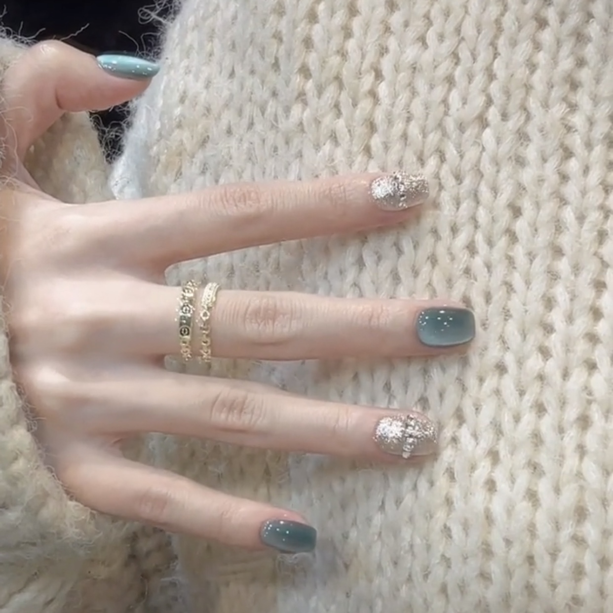 纯手工冰川蓝夏日美甲